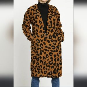 Large leopard print faux fur coat